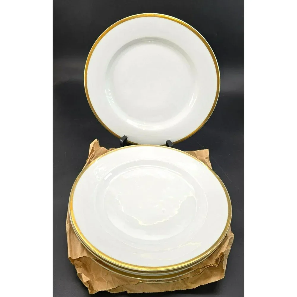 Vintage Turin Bavaria Lunch Plates White With Gold Trim 8.75