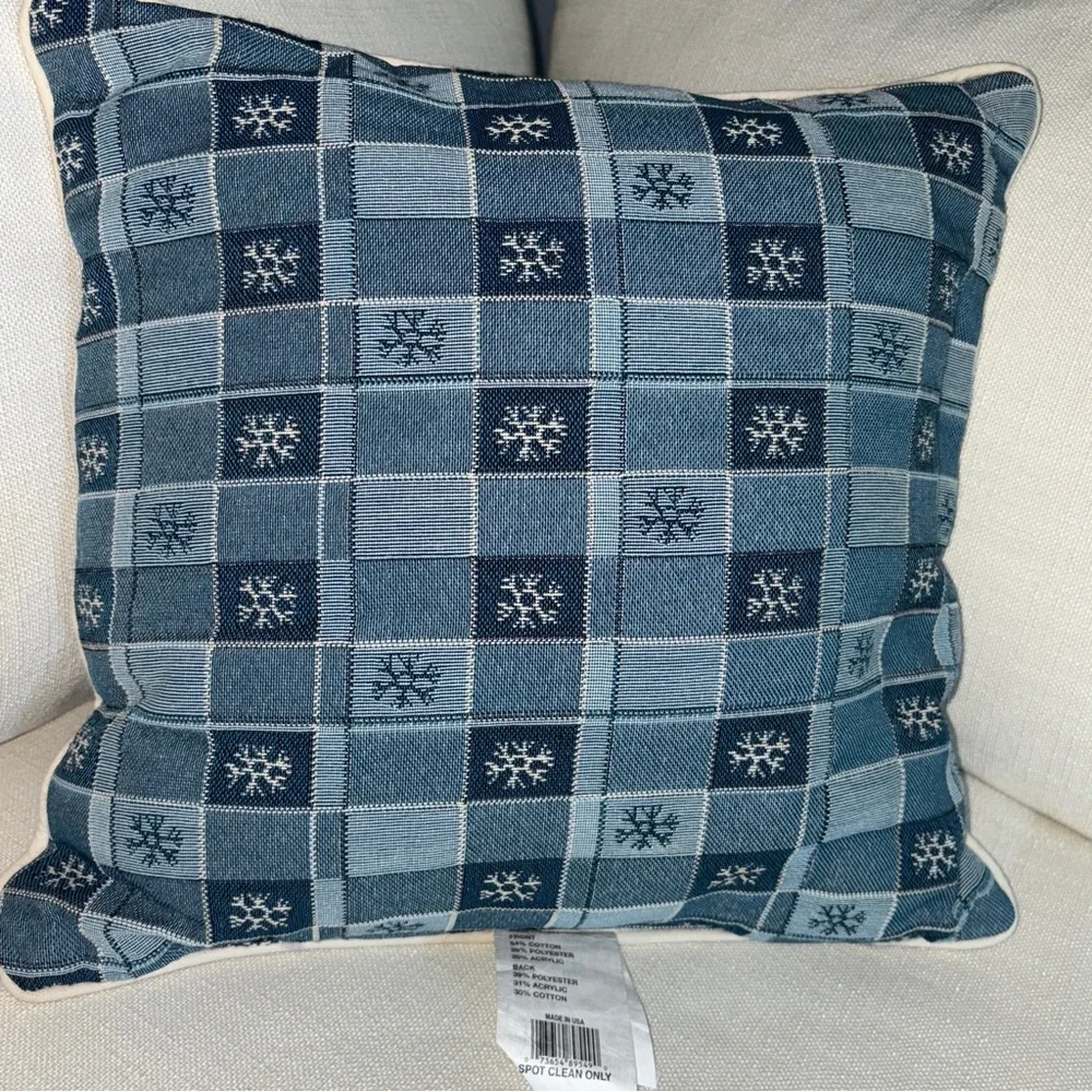 Snowman Holiday Decorative Pillow 17x17 – Blue & White Winter Christmas Accent