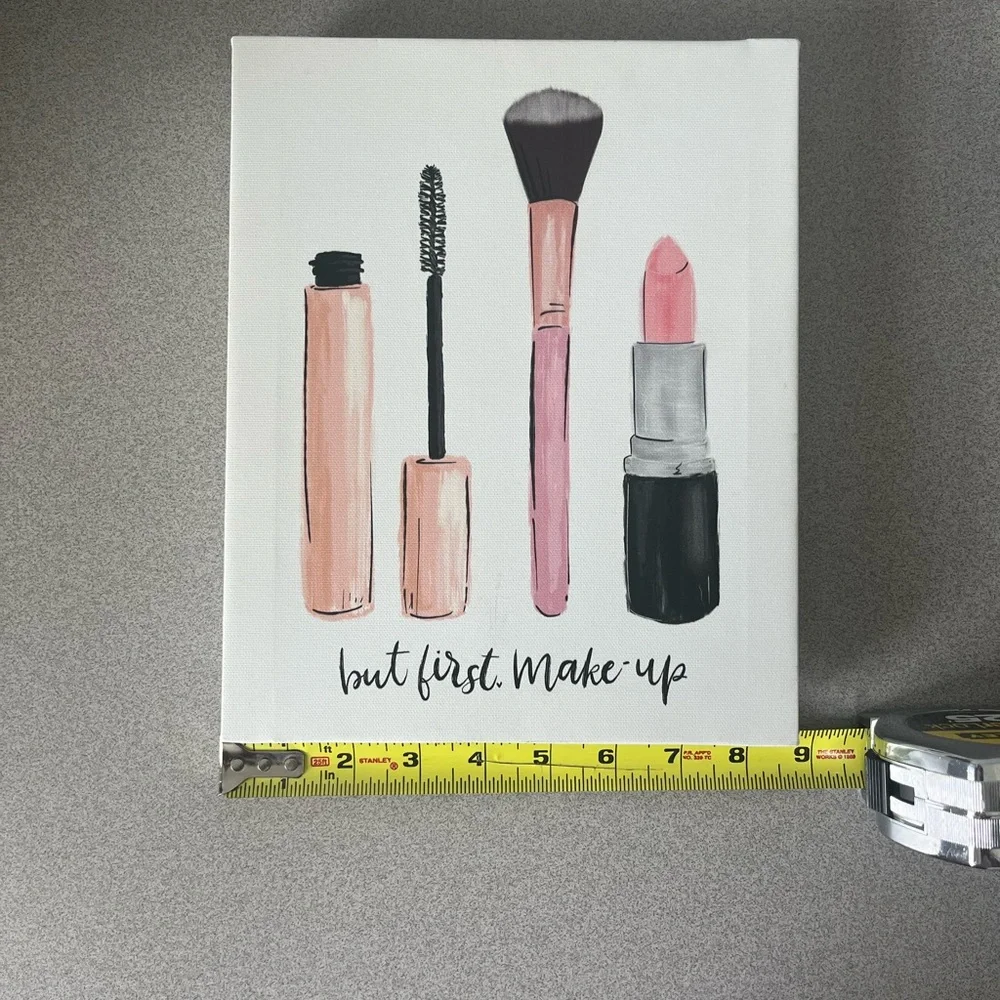 Canvas Wall Art Pink Lipstick, Brush & Mascara Ready to Hang