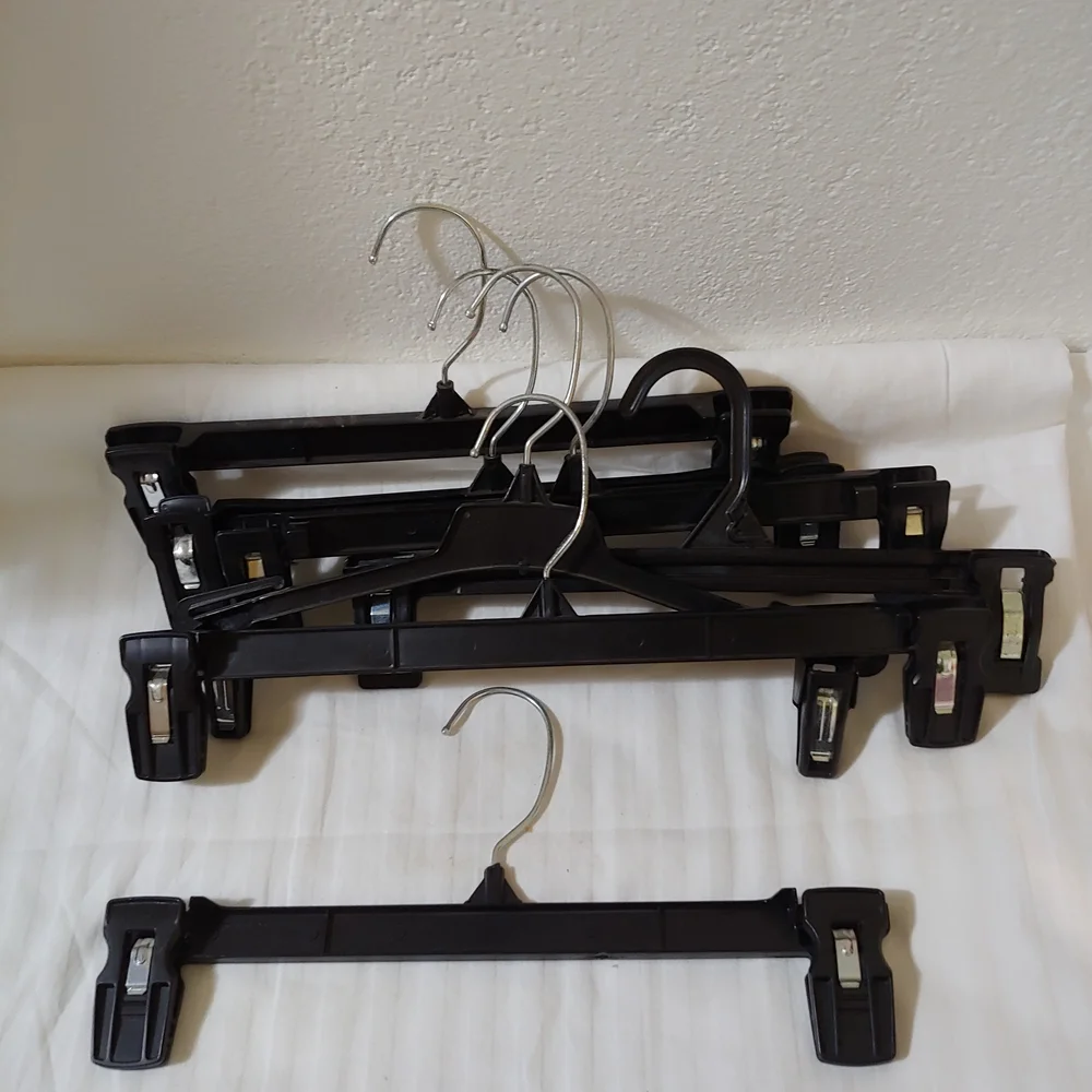 Set of 10 Black Plastic Hangers w/ Metal Hooks