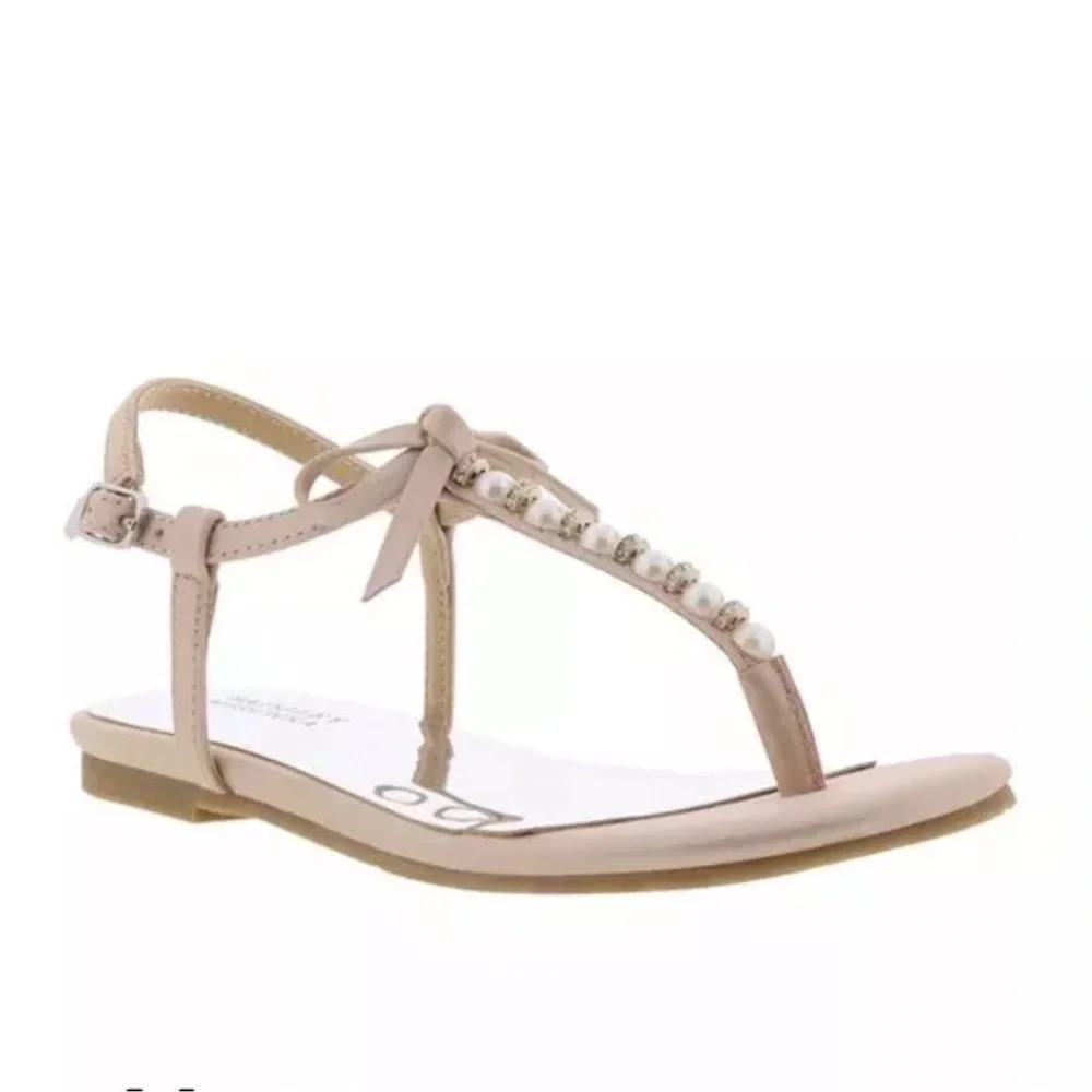 New Badgley Mischka girls Pink Sandals with Pearl Accents sz 13