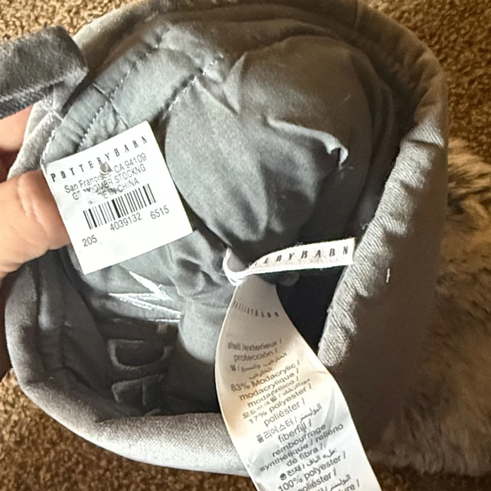 Pottery Barn Gray Faux Fur Stocking
