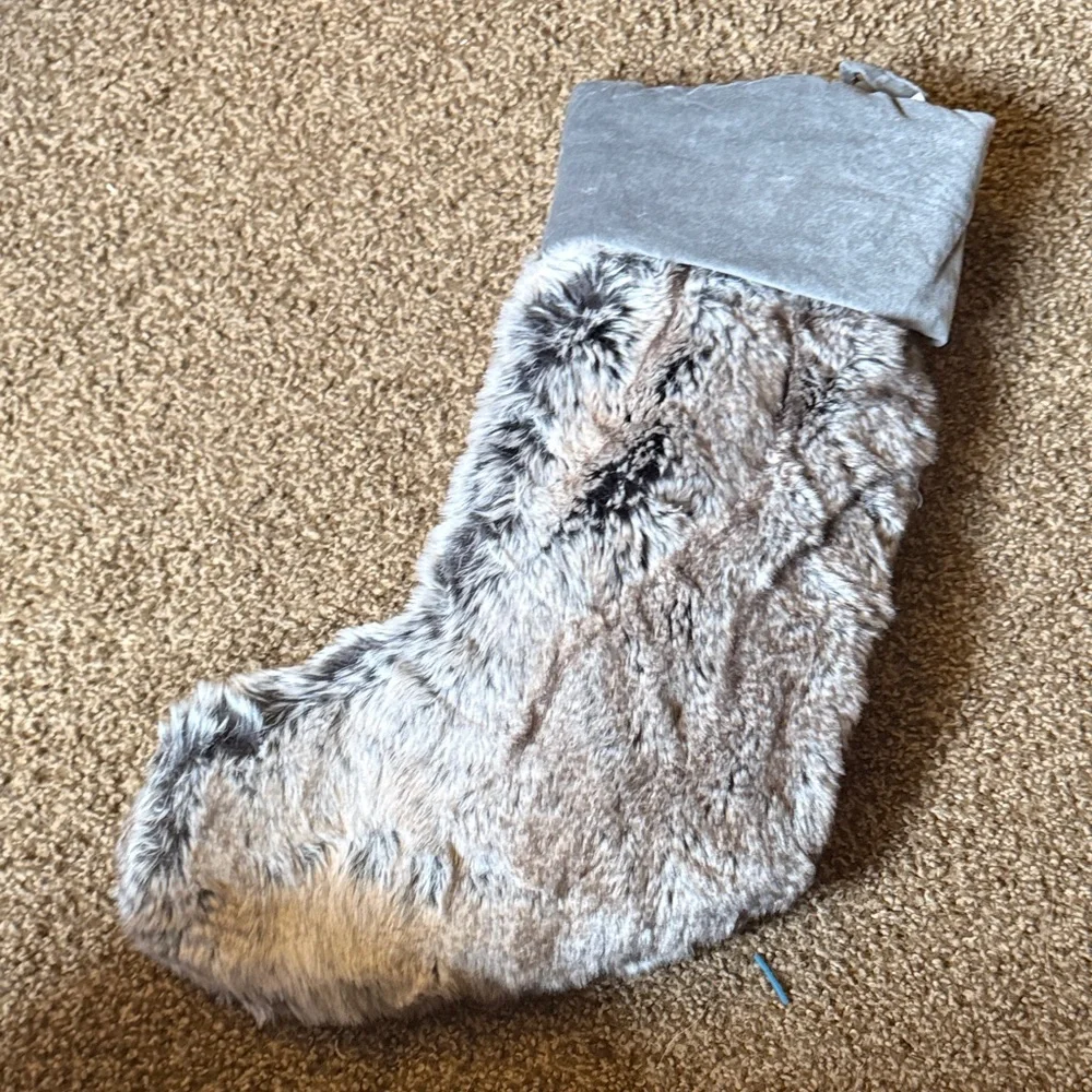Pottery Barn Gray Faux Fur Stocking