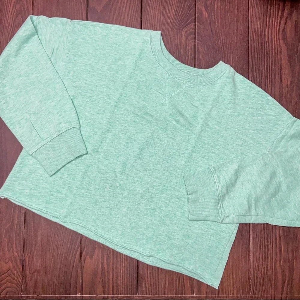 Old Navy Girls Vintage Slouchy Raw Hem Crop Sweatshirt - Mint, Size XL (14-16)