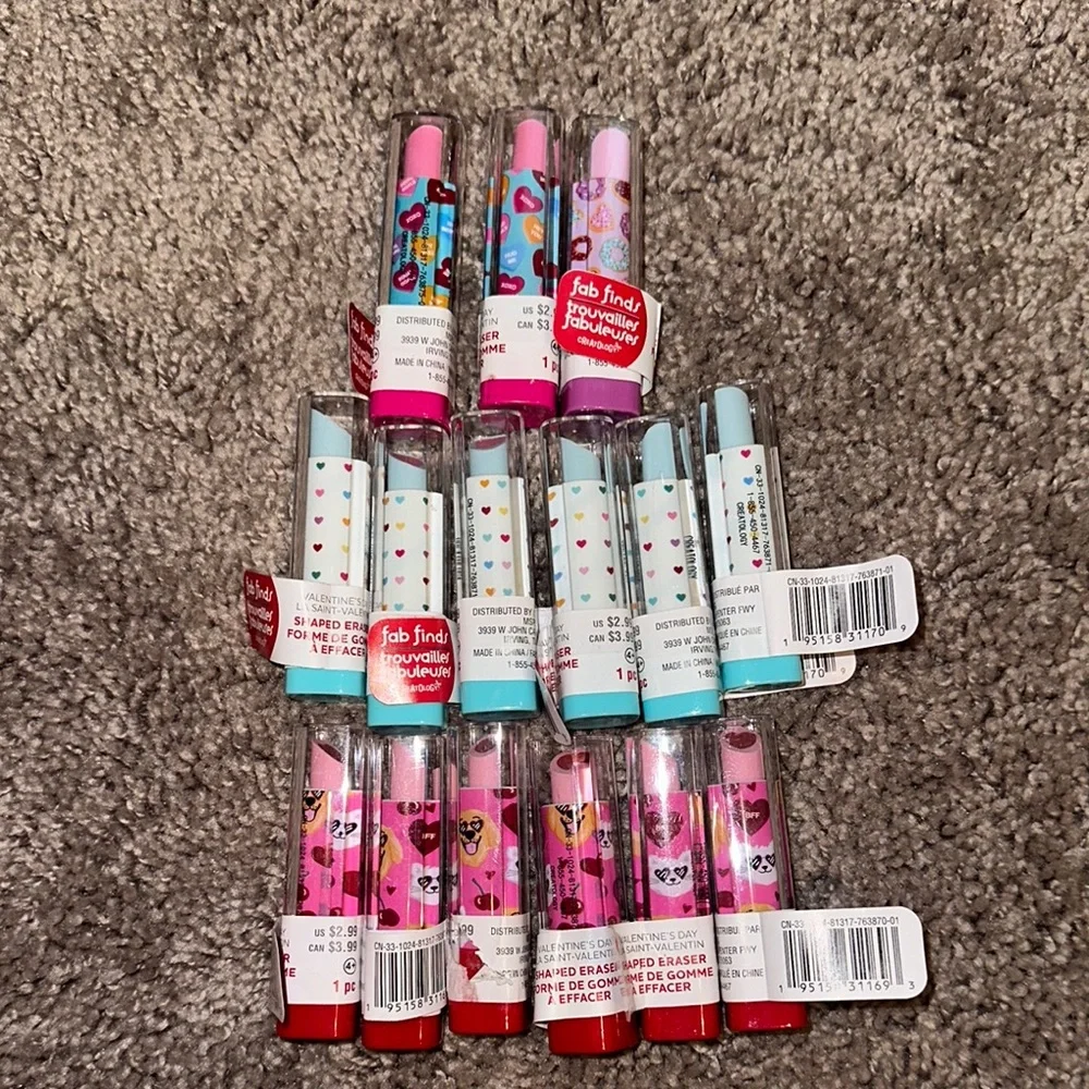 Valentine’s Day favor lipstick erasers 15 count