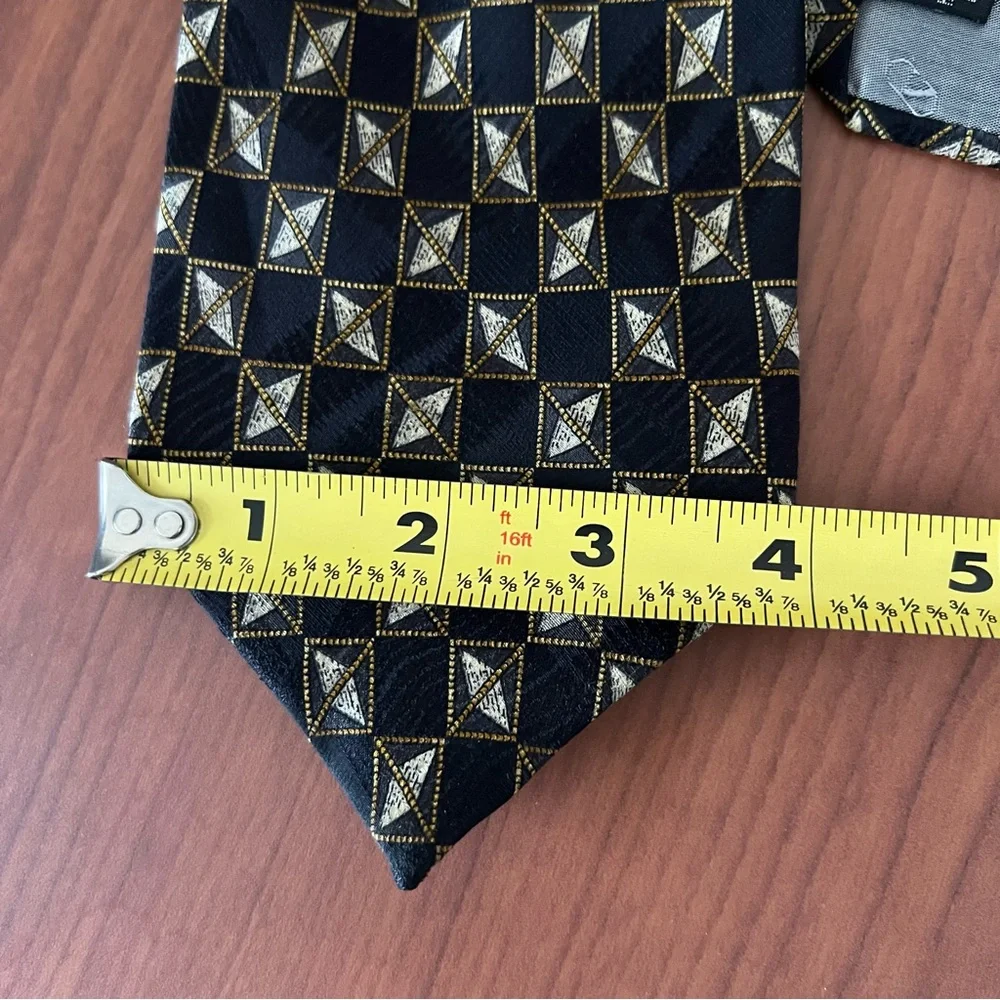 Valentino Men's Necktie 58”Handmade in Italy, 100% Silk Gold & Black Geometric