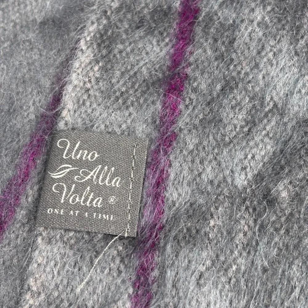 Una Alla Colta Alpaca Blend Scarf Gray Green Blue Unisex Fringe 40