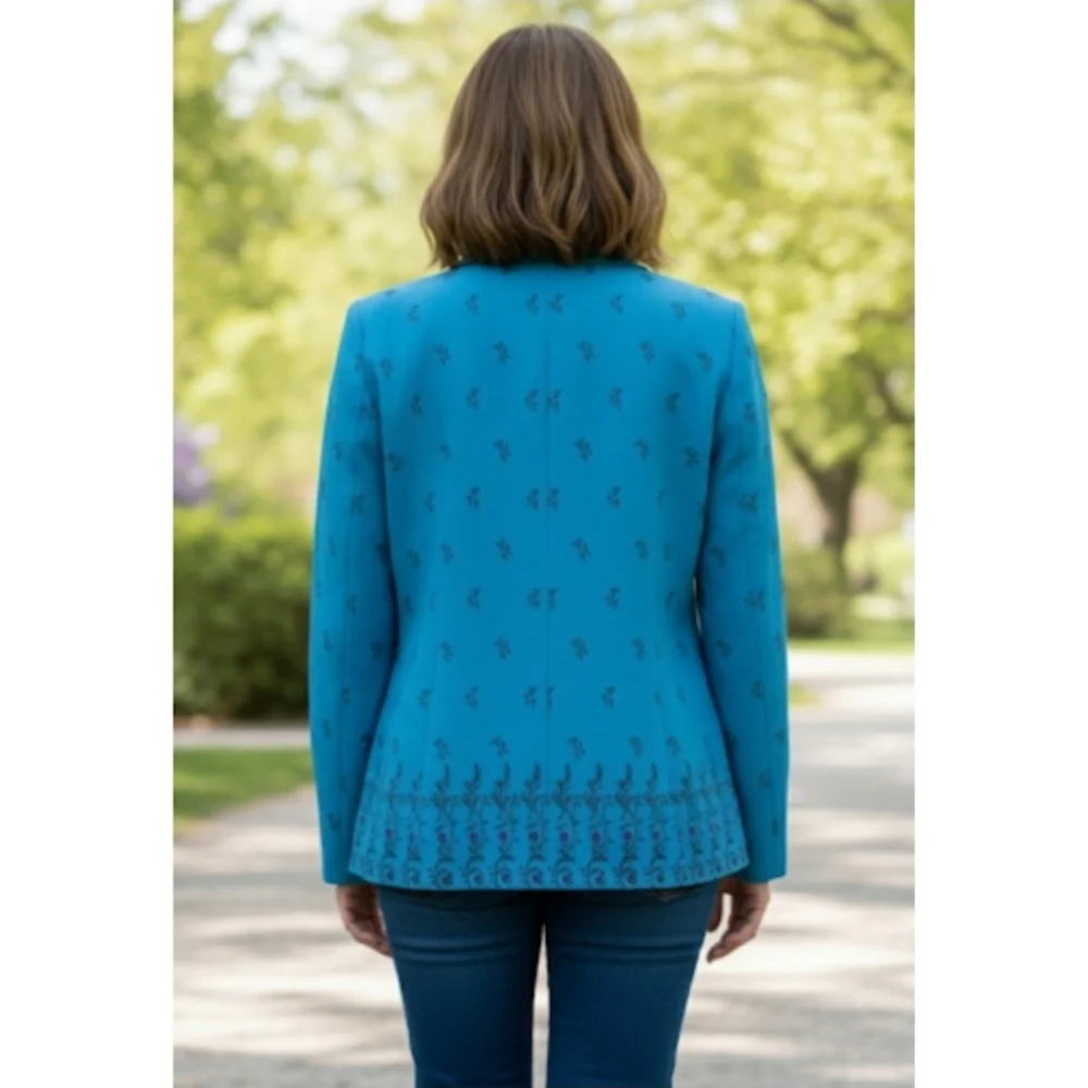 Leslie Fay Teal Blazer, Small Floral Prints, 16, GUC✔️