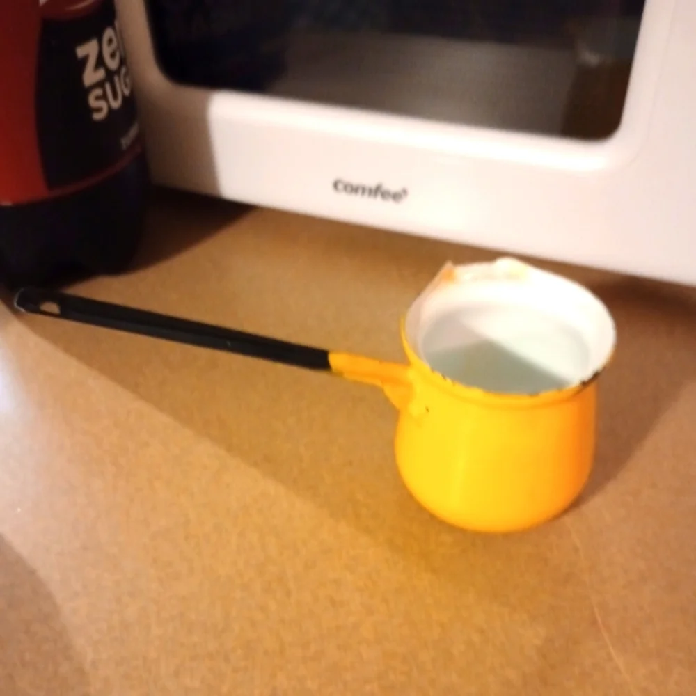 Yellow Enamel Turkish Coffee Pan,Milk Warner, Butter Melter With Black Handle