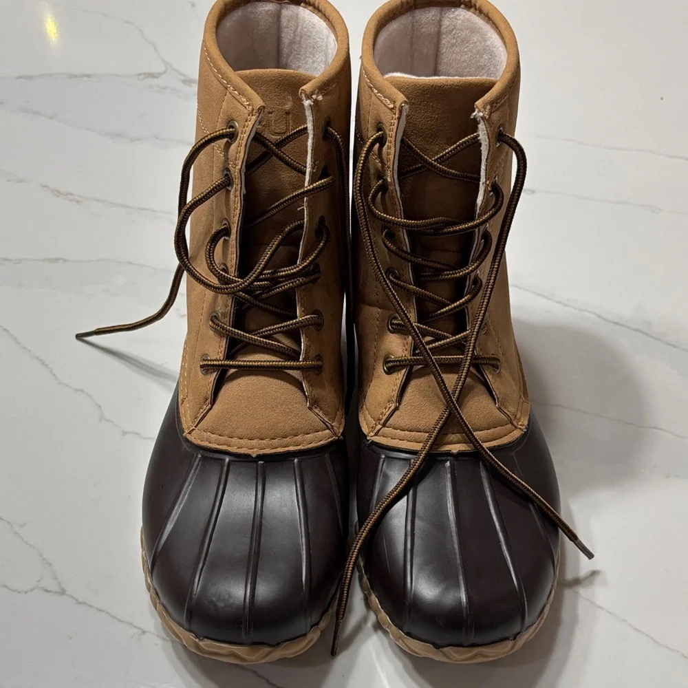JBU Men's Tan and Dark Brown Rain Boots