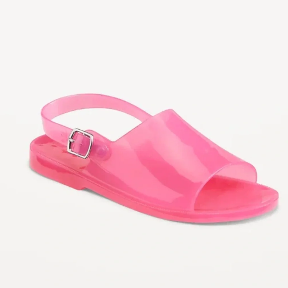 Old Navy Kids Girls Bright Pink Jelly Wide-Strap Summer Fun Sandals Size 13