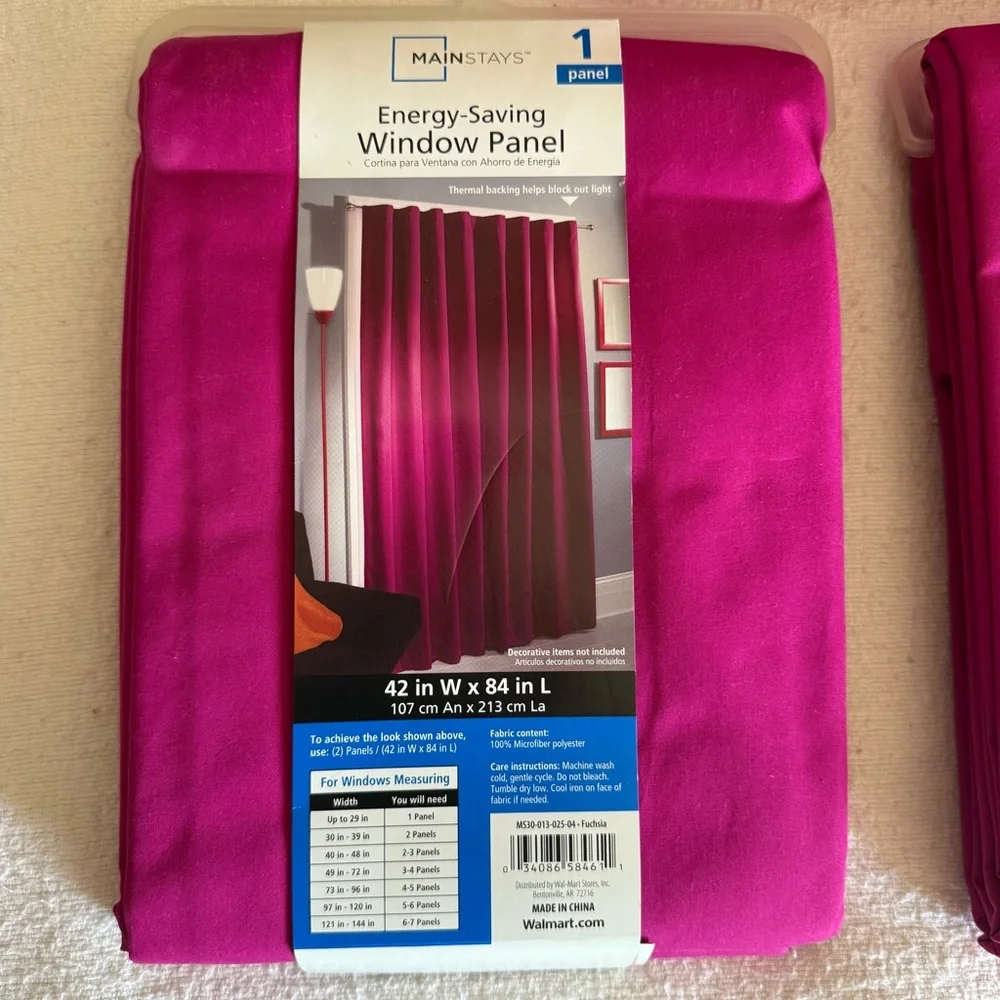 Mainstays Fuchsia Energy-Saving Window Panel 42” x 84”- Set of 3 Panels