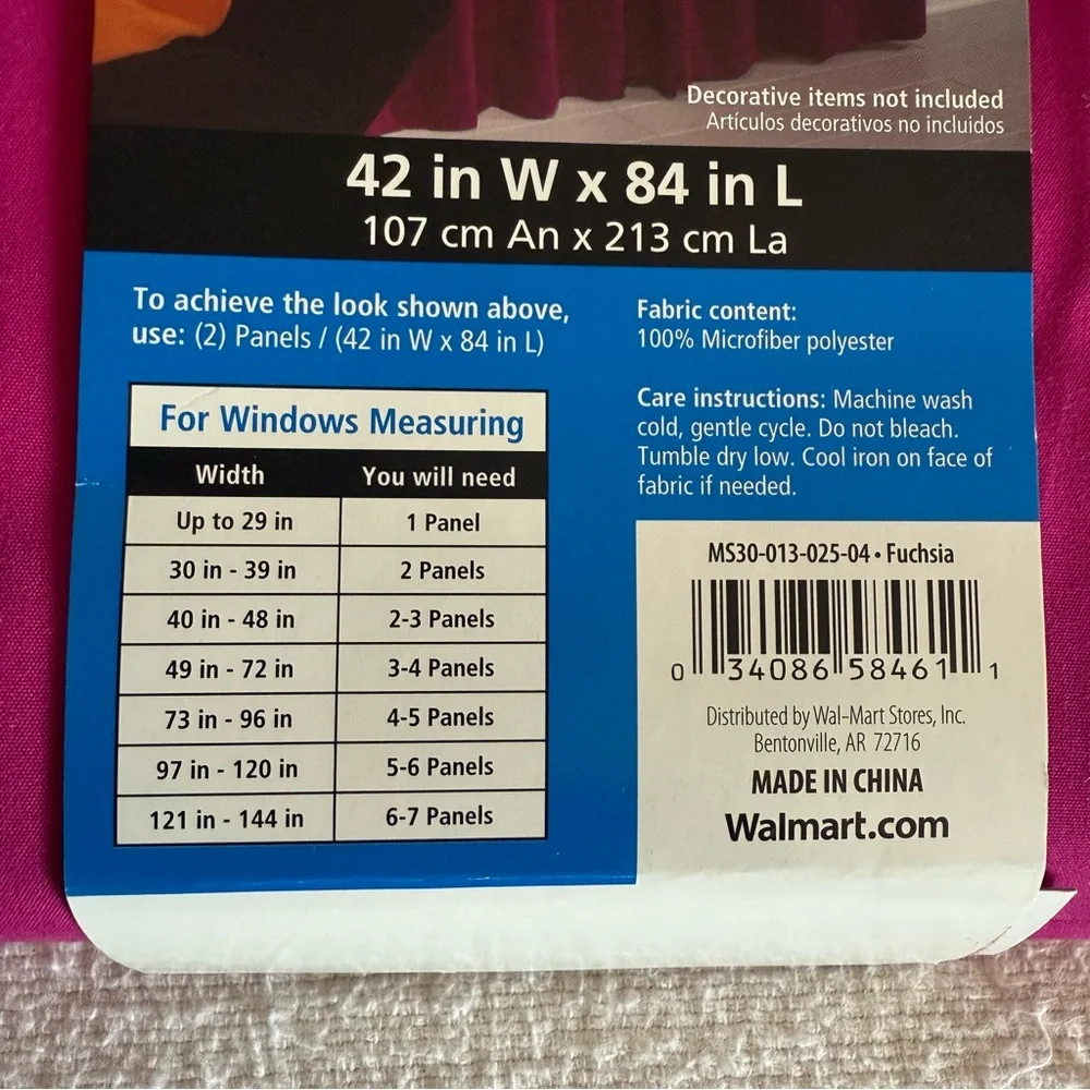 Mainstays Fuchsia Energy-Saving Window Panel 42” x 84”- Set of 3 Panels