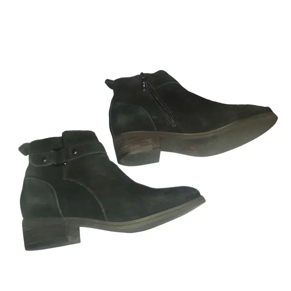 Blondo Size 7 Luca Waterproof Black Suede Leather Harness Strap Booties Biker