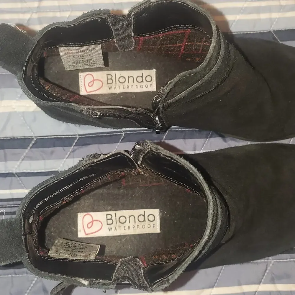 Blondo Size 7 Luca Waterproof Black Suede Leather Harness Strap Booties Biker