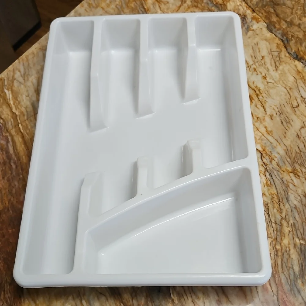 White Plastic Cutlery Organizer Tray