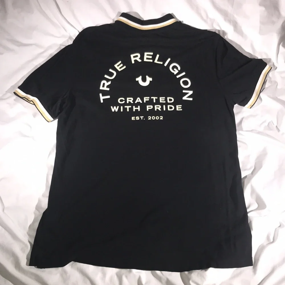 True Religion Mens Crafted With Pride Black Polo With Gold Tipping