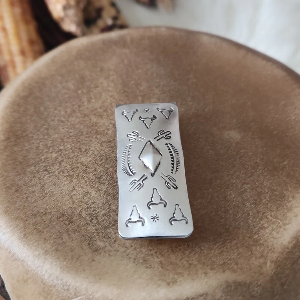 Cool Native American Navajo Hand Stamped Money Clip 🩶🌵🐂💰