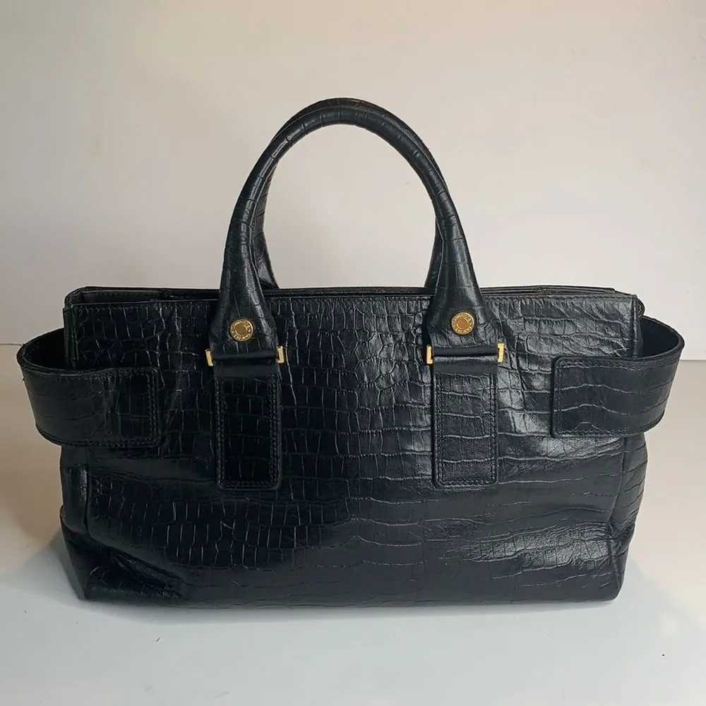 Samantha Thavasa black textured leather satchel