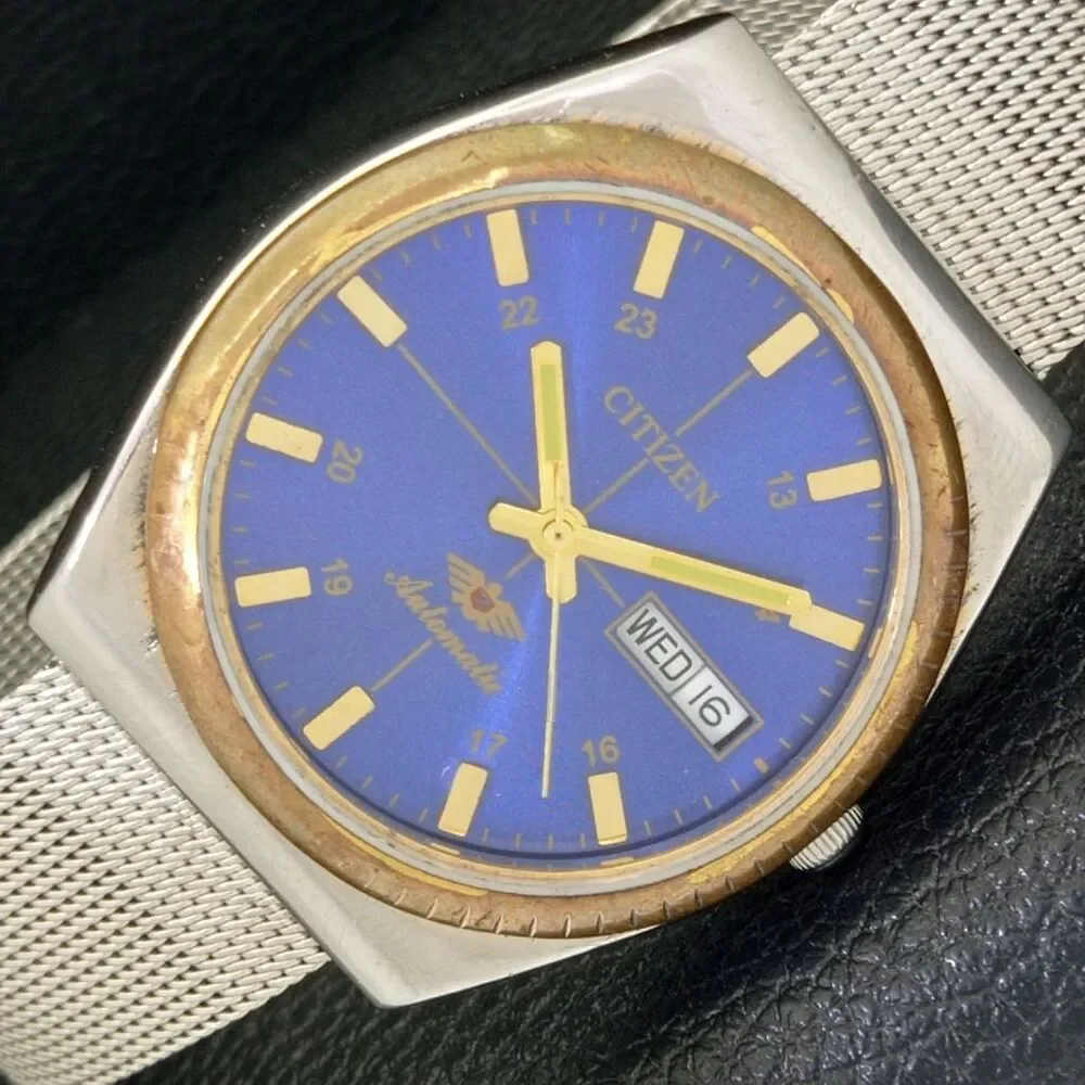 Vintage 1971 Citizen Automatic Mens Silver Watch W/daydate & Gold accents