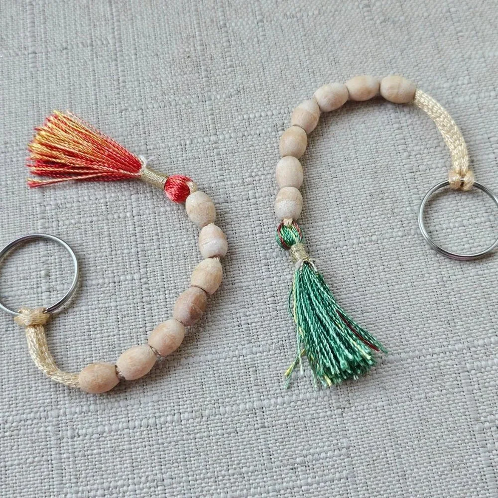 Lot of Keychains Handmade Keys Holder Real Wood Beads Key Chains X 2