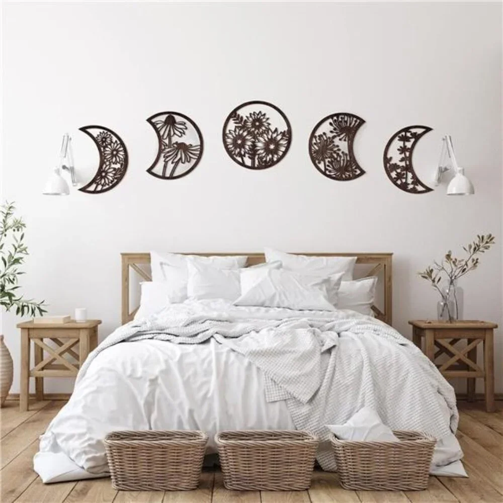 5 Pcs Moon Phase Wall Hanging Decor Art Above Bed 10.6