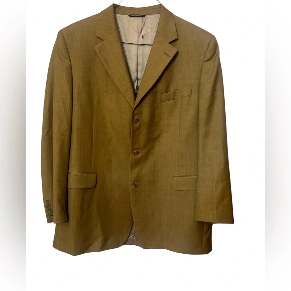 Jack Victor Tan Blazer Sport Coat Jacket Men's 44L Wool-Linen Classic Tailored