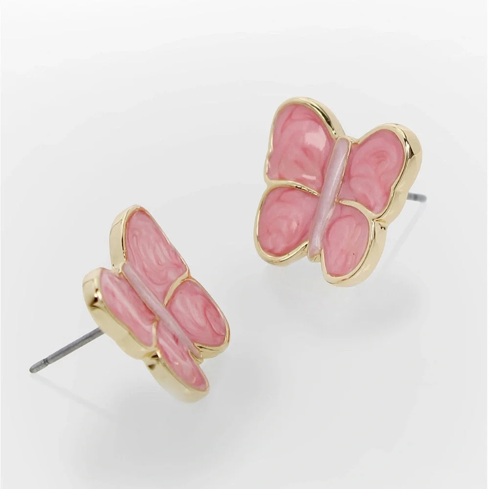 Betsey Johnson Pink Sweetheart Butterfly Stud Earrings