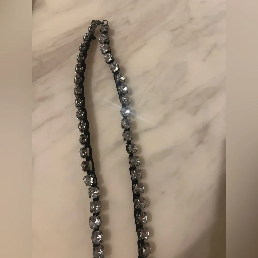 Necklace Faux Diamond Silver Long Super Shiny Party Black Corded