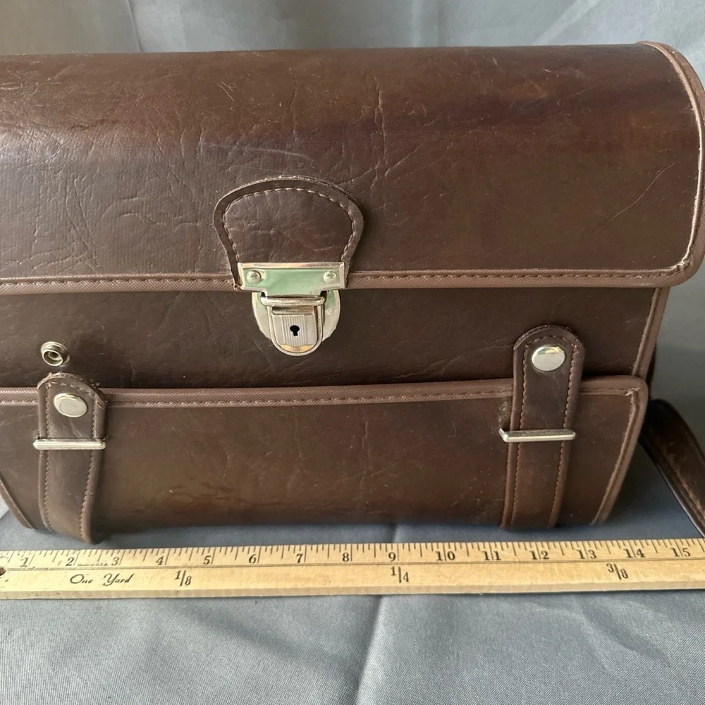 Vintage Brown Briefcase/camera bag with Metal Clasp and Sturdy Handle made: USA
