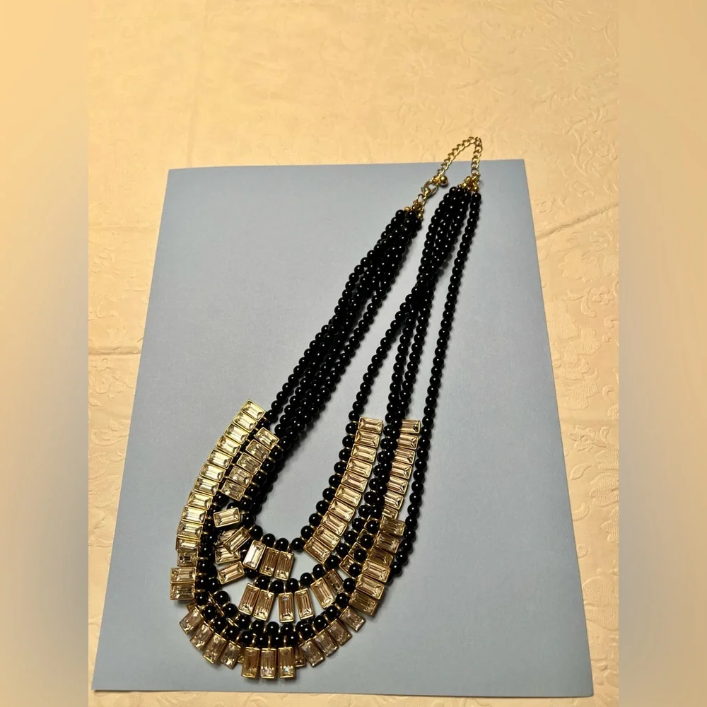 Elegant Black and Rhinstone Layered Necklace