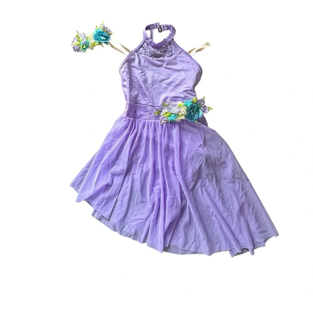 Weissman Purple Kids Dance Costume with Floral Accents
