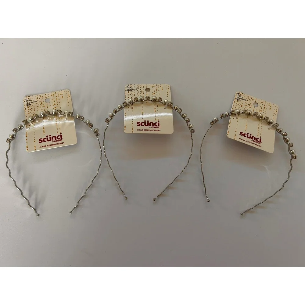 SCUNCI Silver Pearl Jewel Headbands For Hair Lot Of 3 Beautiful New!‎ Pageants