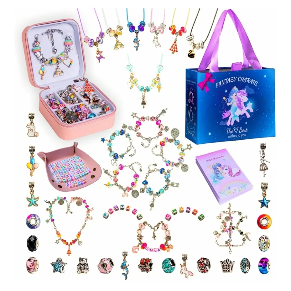 Colorful Charm Jewelry Set Fantasy Charm Bracelet Making Kit for Girls, 300+pcs
