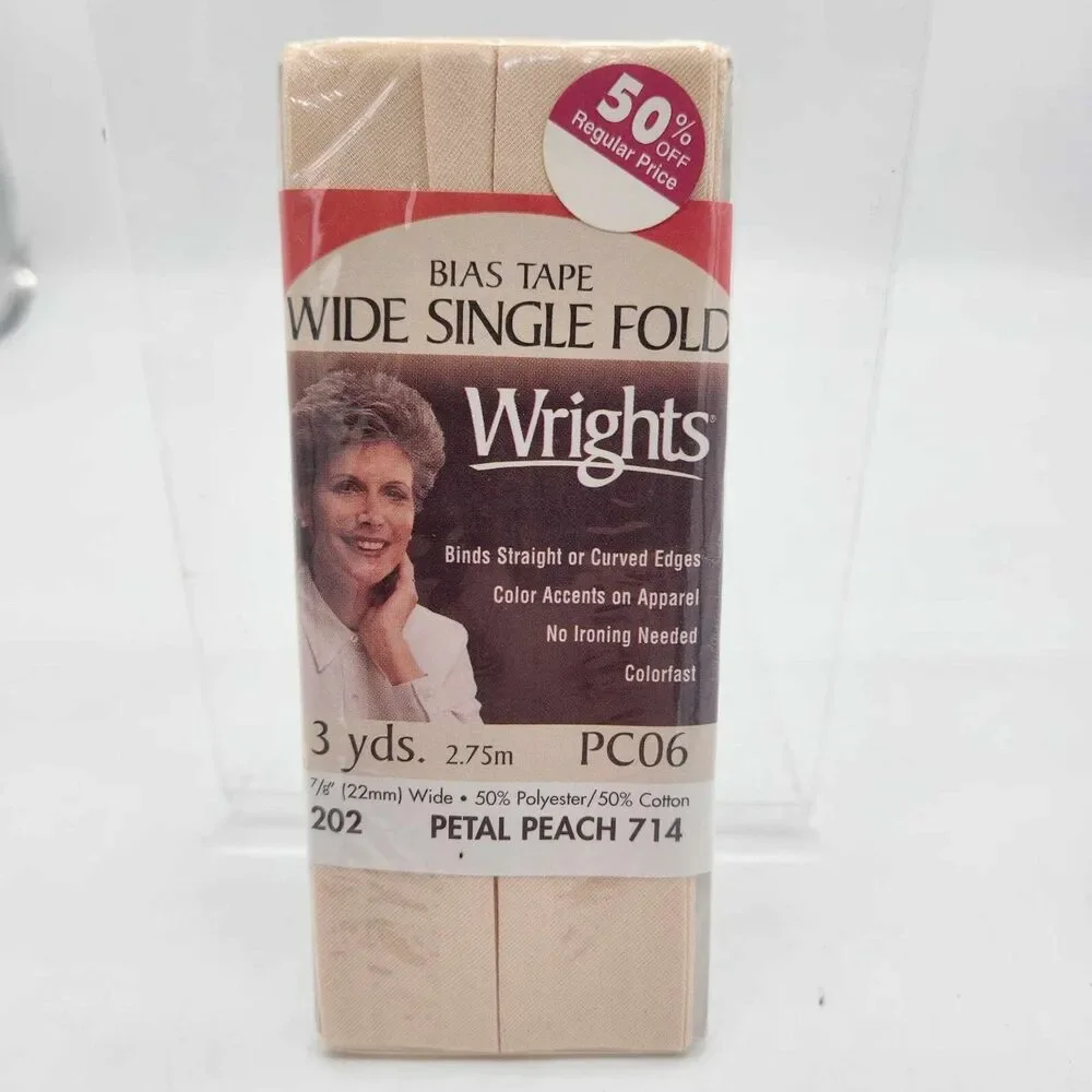 Lot of 2 Wrights Wide Single Fold Bias Tape PC06-714 Petal Peach 7/8