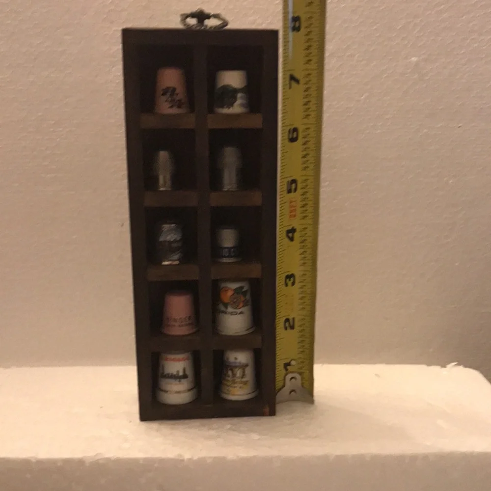 Wooden Thimble Display Case with Assorted Thimbles