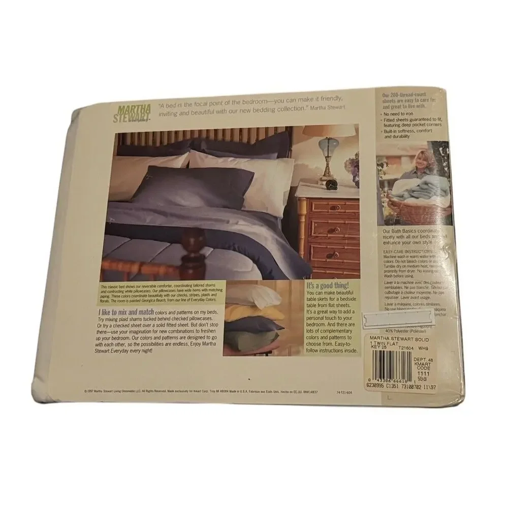 Martha Stewart VTG Twin Flat Sheet White 200 Thread No Iron Cotton Poly NEW