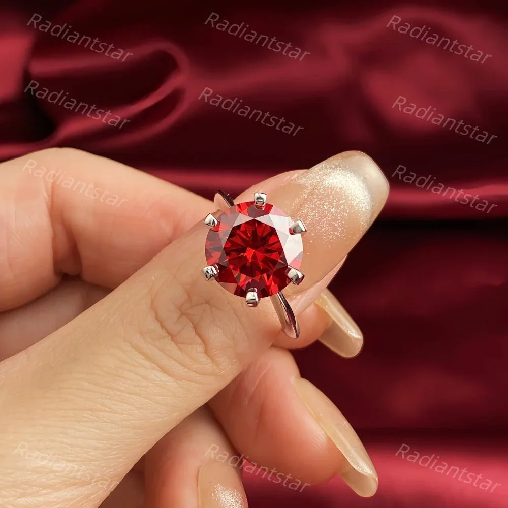 NEW Certified 5 ct. t.w. Garnet Red Moissanite Solitaire 6 Prong Ring