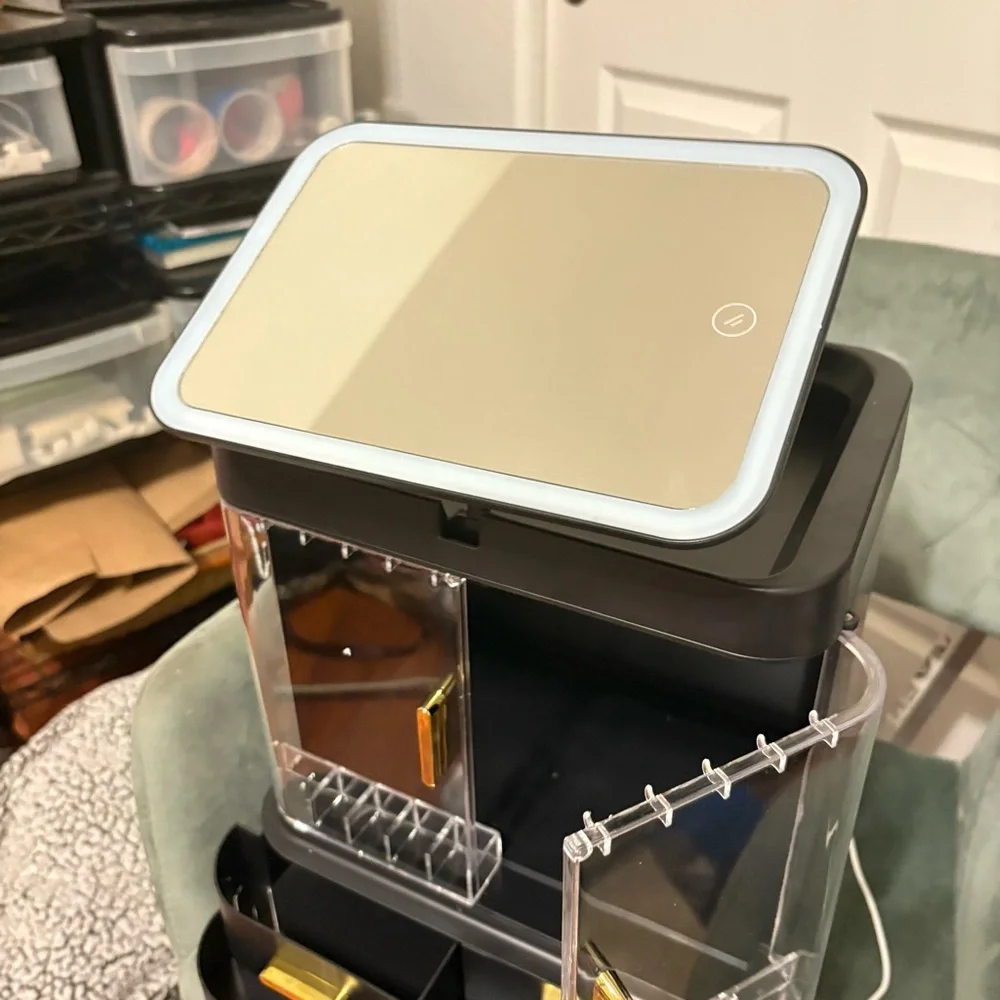 Black and Gold Makeup Organizer with Mirror and light