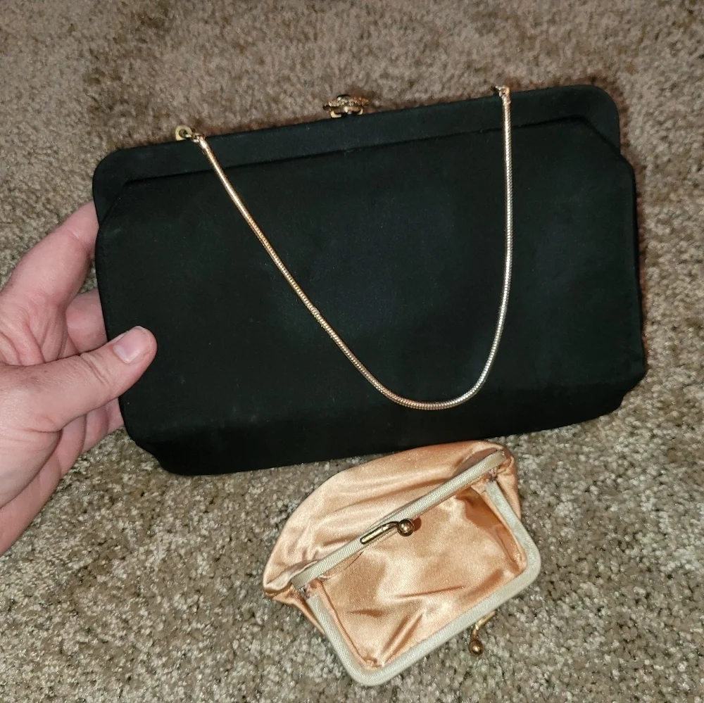 Vintage 1950-60 evening clutch with coin purse and optional handle