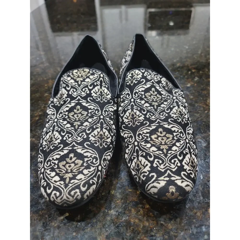 Giorgio Brutini Loafer Shoes Mens Size 11M Black Paisley Print Round Toe Slip On