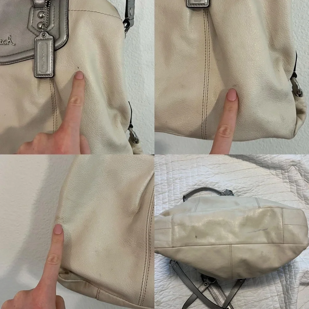 COACH Ashley Ivory Leather Shoulder Bag Convertible Satchel Handbag Carryall