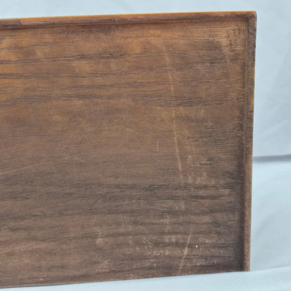 Vintage Lerner Brown Faux Carved Wood Office Desktop Organizer MCM 70's