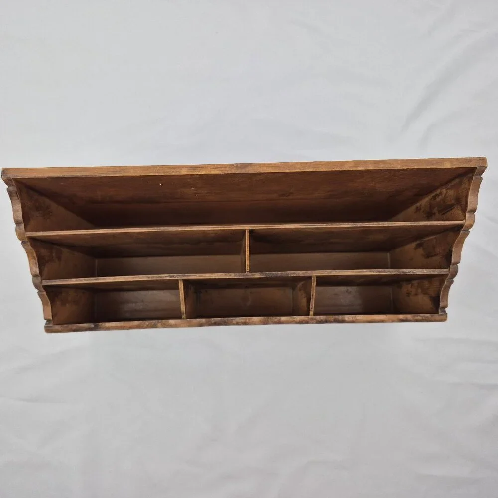 Vintage Lerner Brown Faux Carved Wood Office Desktop Organizer MCM 70's