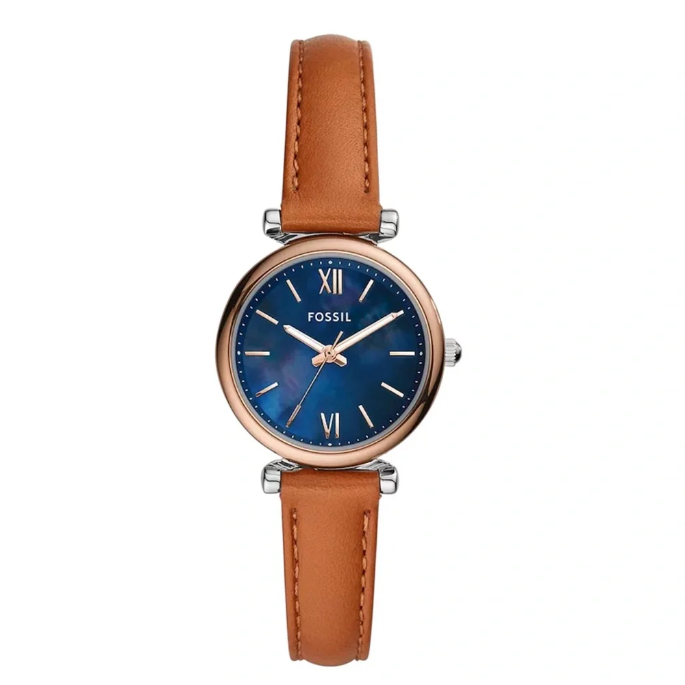 NEW Fossil 28mm Carlie Mini Three-Hand Tan Leather Watch