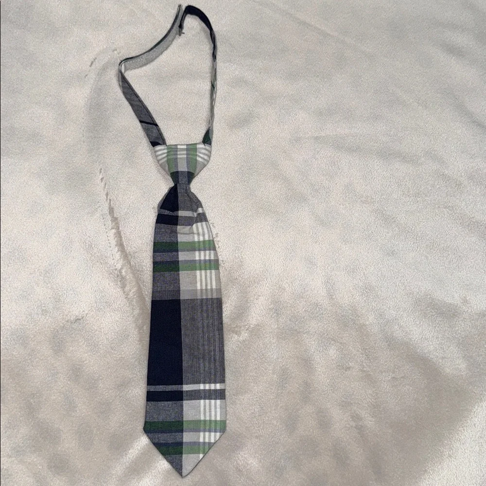 Tie plaid green blue white toddler or baby boy velcro neck adjustable