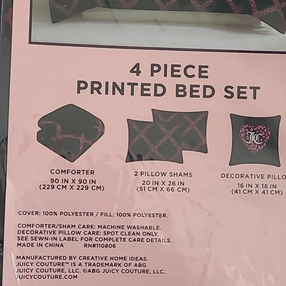 Juicy Couture Pink and Black Accent Pillow Set - Queen