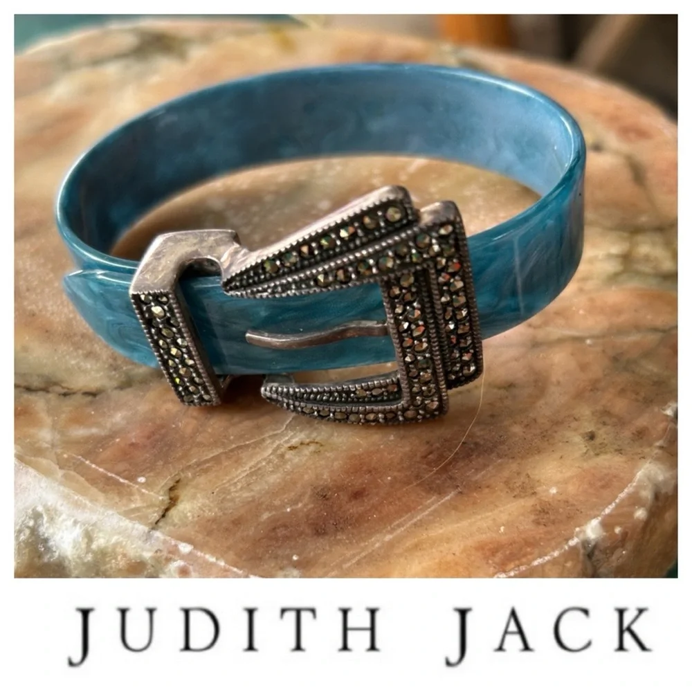 JUDITH JACK Marbleized Blue Belt Bracelet with Sterling Silver Marcasite Buckle
