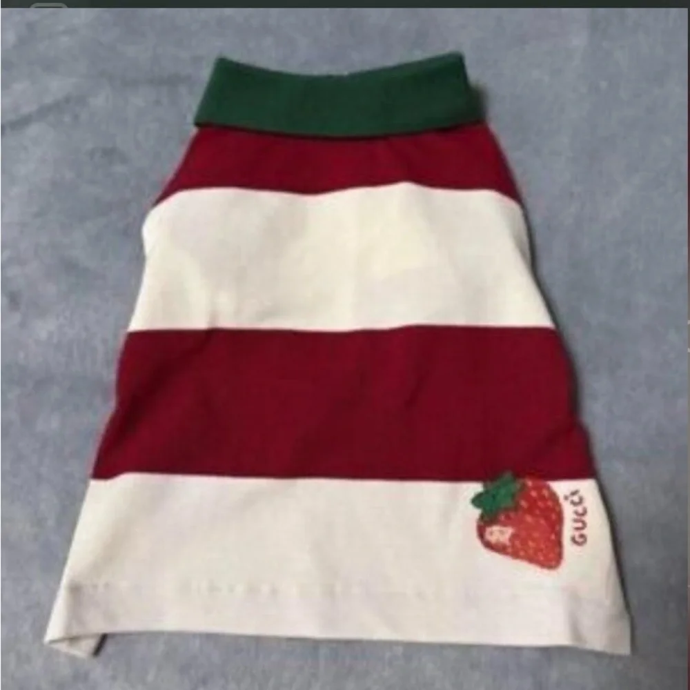 NWT Gucci pet dog apparel red White Striped Polo Shirt GREEN collar