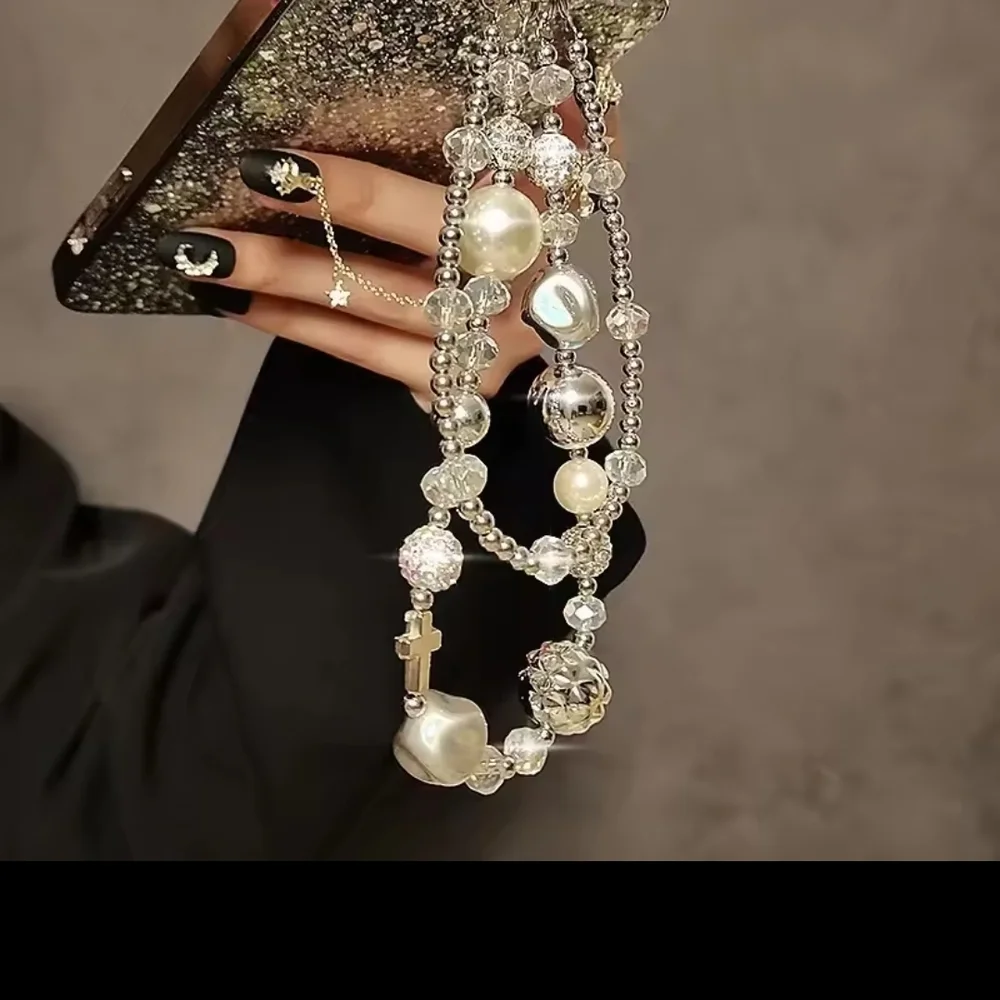 2/$12 Glitter Phone/Purse with Pearl and Cross Charms